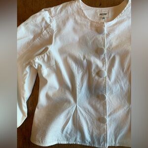 Porridge White Button-Front Women's Blouse with Puffed Sleeve